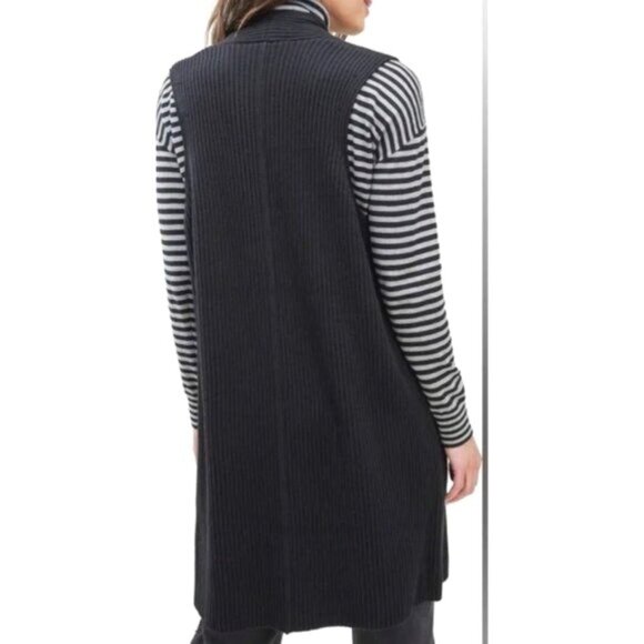Anthropologie Splendid Juliet Black Ribbed Open Front Knit Vest X-Small - Picture 2 of 16